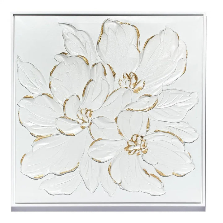 White Florals w/ Gold Accent Wall Art
