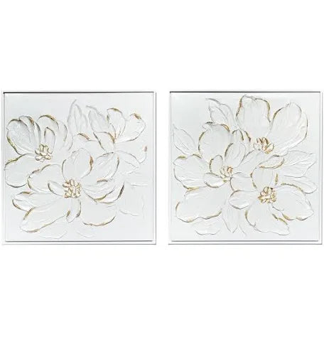 White Florals w/ Gold Accent Wall Art