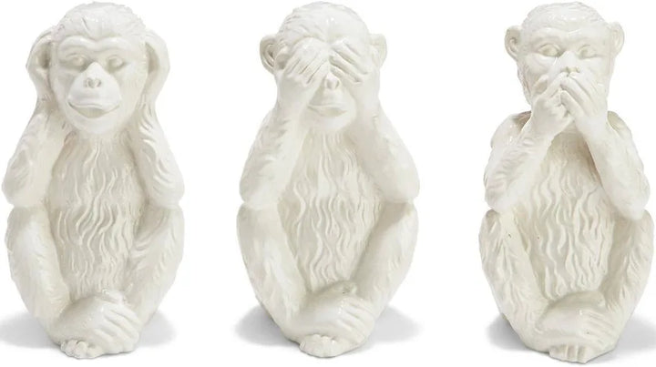 Set of 3 Decorative White Porcelain No Evil Monkeys