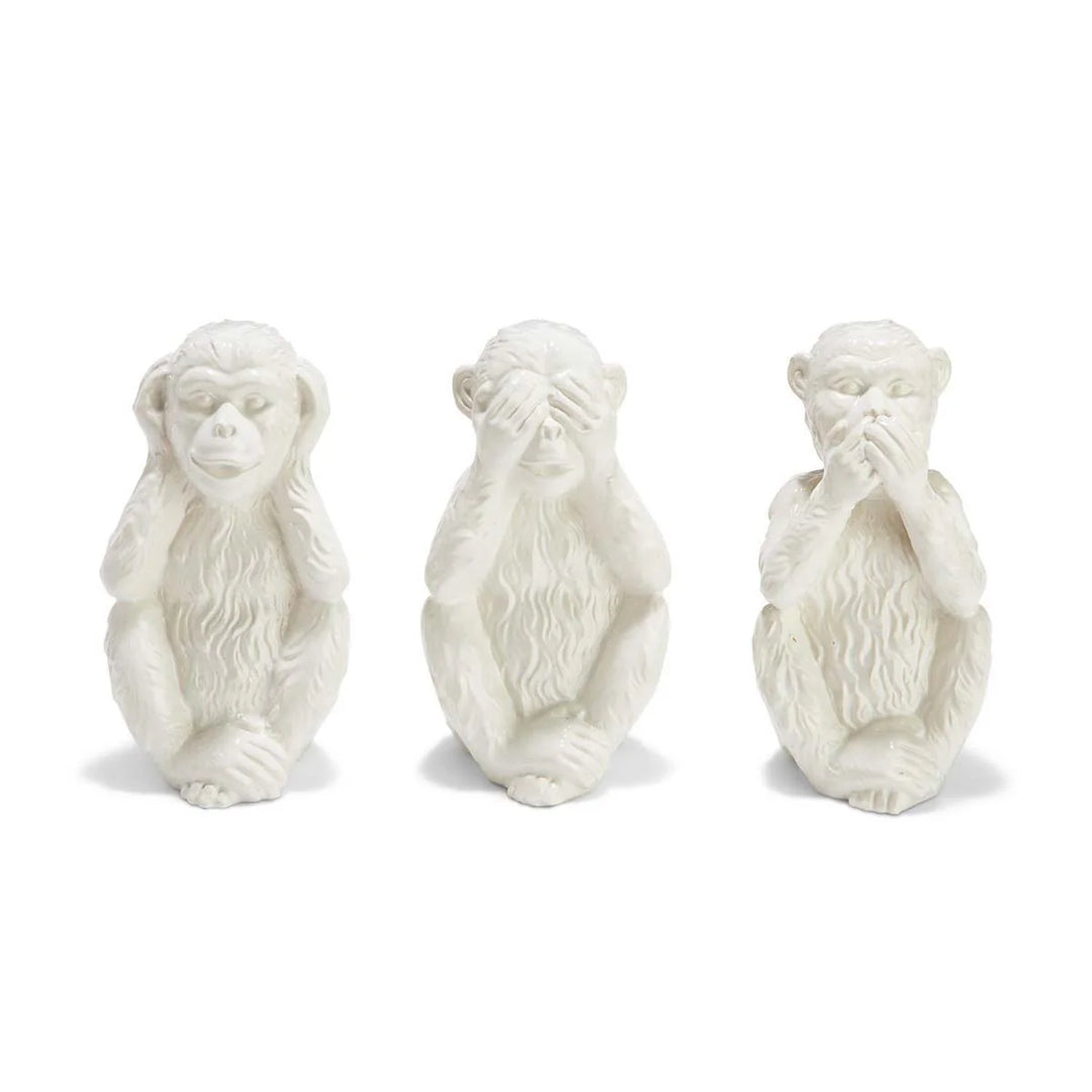 Set of 3 Decorative White Porcelain No Evil Monkeys