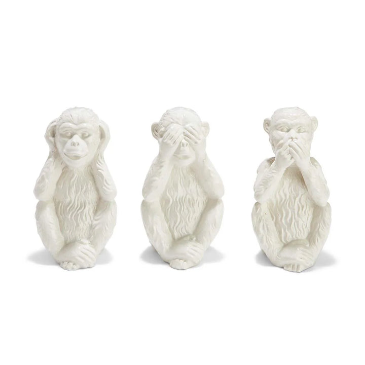 Set of 3 Decorative White Porcelain No Evil Monkeys