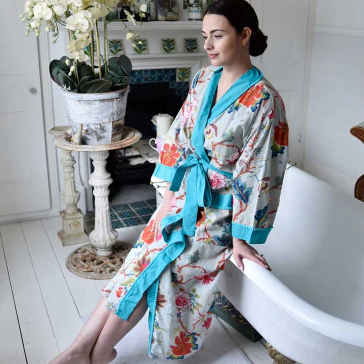 Blue Exotic Flower Dressing Gown