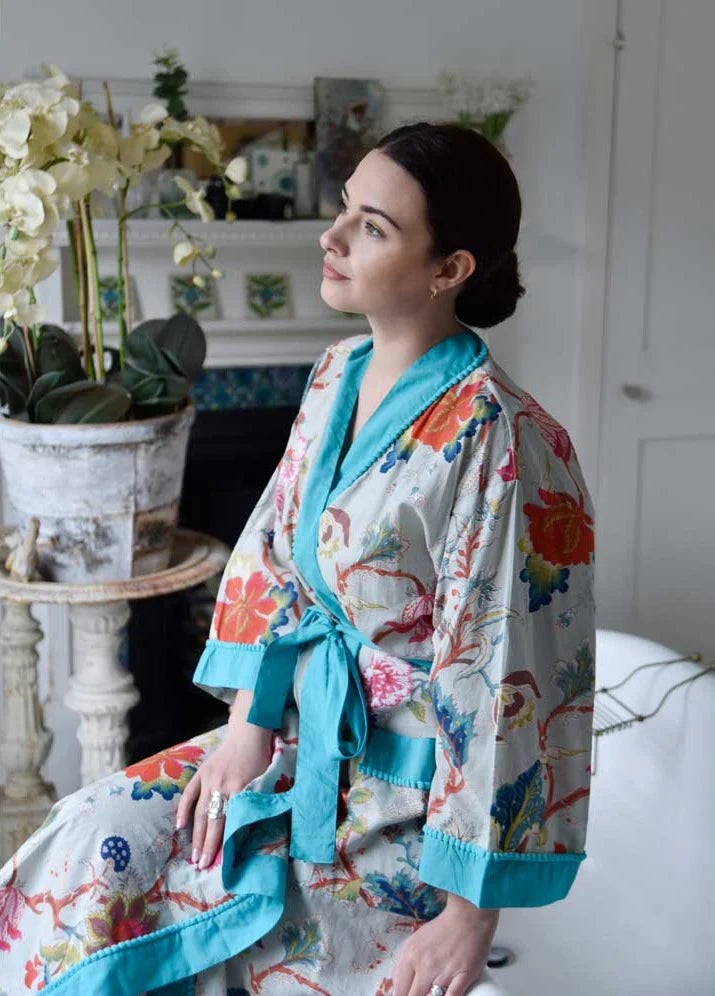 Blue Exotic Flower Dressing Gown