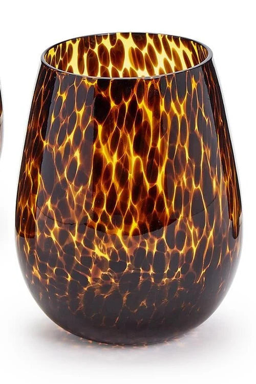 Tortoise Print Stemless Wine
Glass