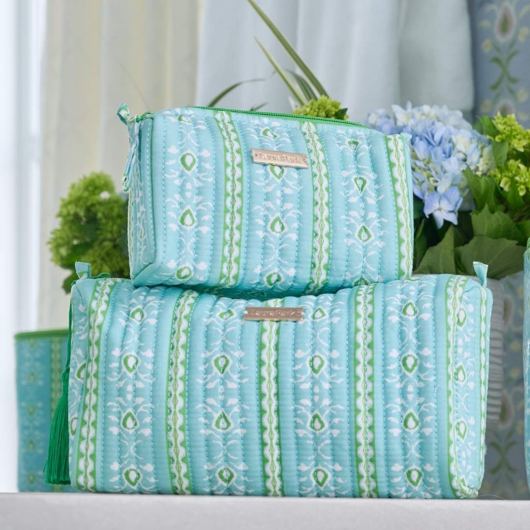 Laura Park Designs Rosemary Stripe Blue Signature Large Cosmetic Bag