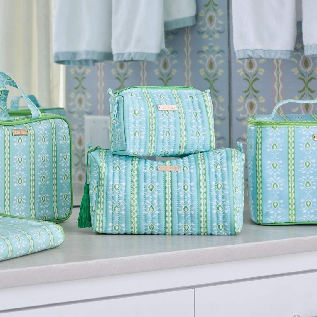 Laura Park Designs Rosemary Stripe Blue Signature Large Cosmetic Bag