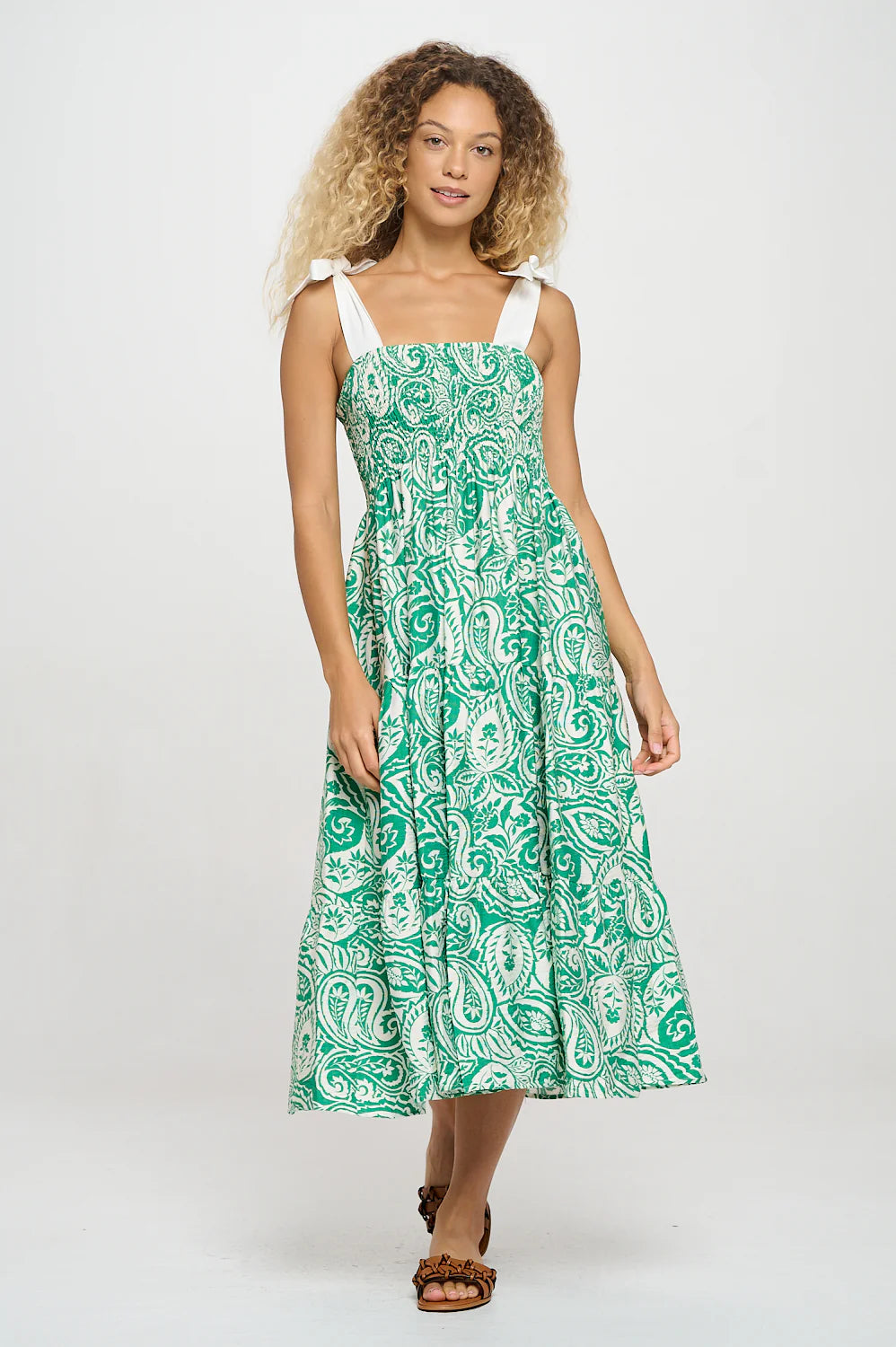 Verdant Paisley Tie Strap Maxi Dress