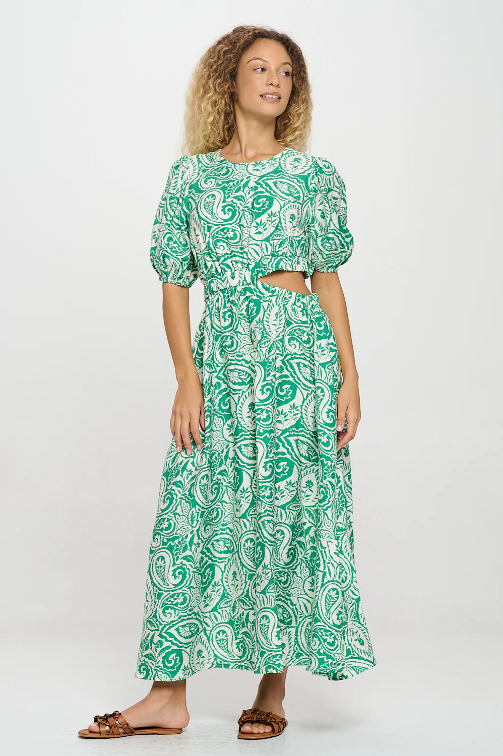 Verdant Paisley Cut-Out Maxi Dress