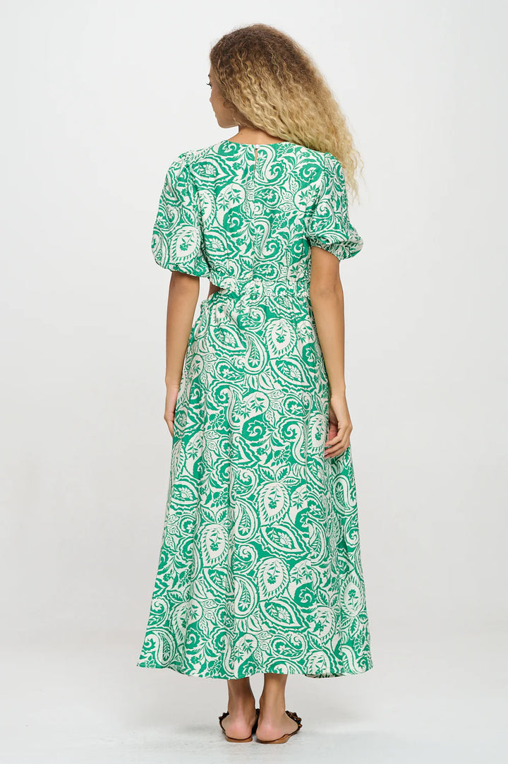 Verdant Paisley Cut-Out Maxi Dress