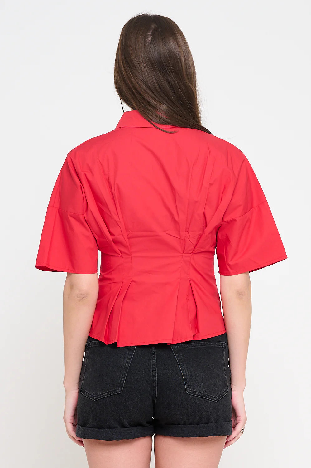 Red Poplin Pin-Tucked Shirt