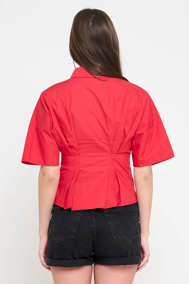 Red Poplin Pin-Tucked Shirt