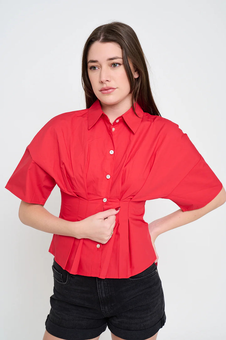 Red Poplin Pin-Tucked Shirt