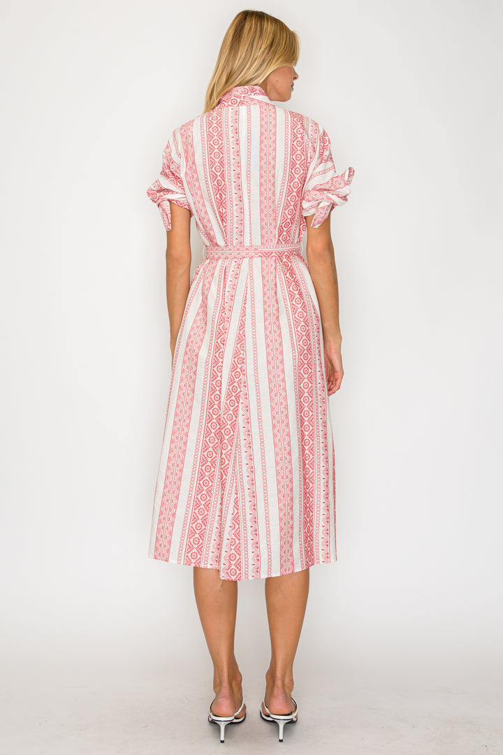CRIMSON WEAVE SHIRT MIDI DRESS