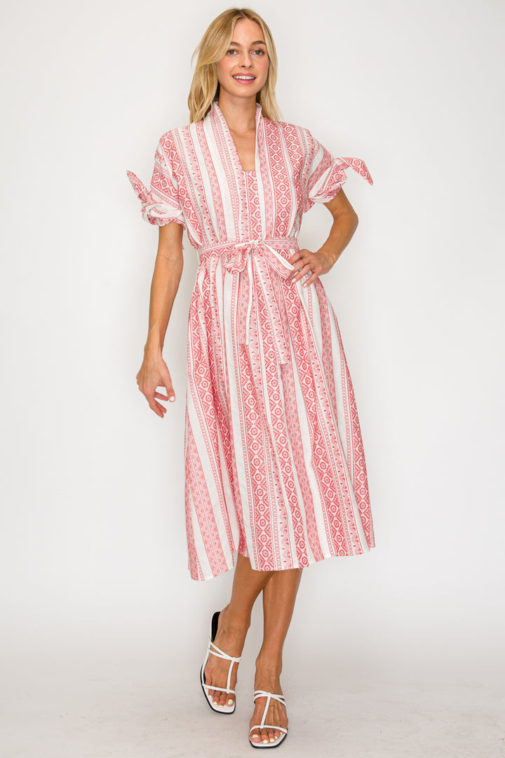 CRIMSON WEAVE SHIRT MIDI DRESS