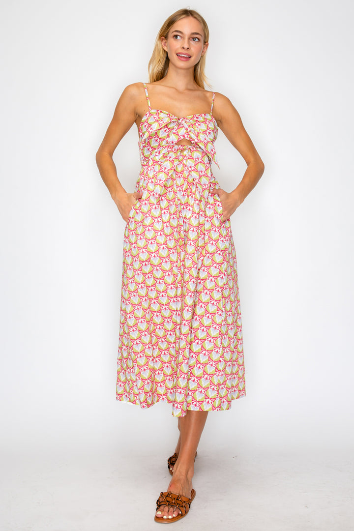 MYTHIC PETALS BOW TIE MIDI DRESS