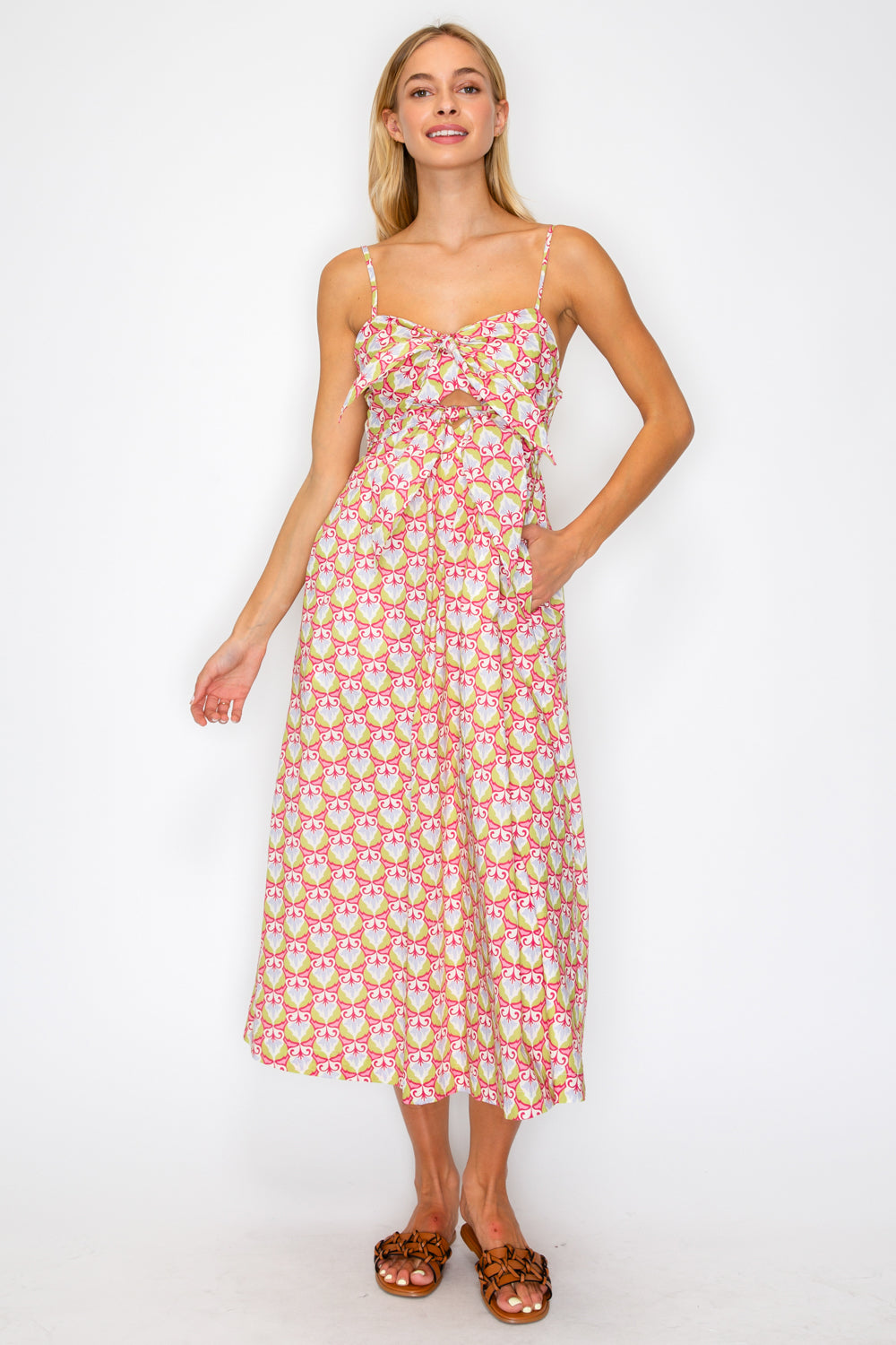 MYTHIC PETALS BOW TIE MIDI DRESS
