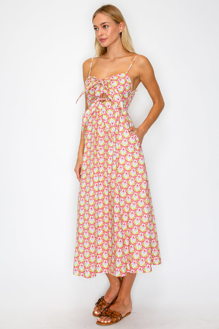 MYTHIC PETALS BOW TIE MIDI DRESS