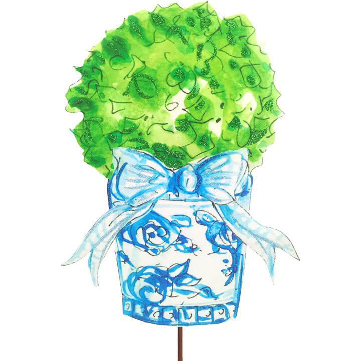 Beck's Blue Gingham Boxwood Pot Plant Stake