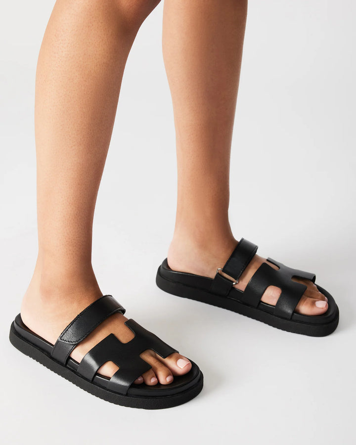 Mayven Black Leather Slides