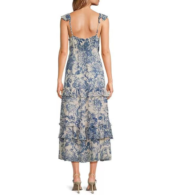Cassandra Blue Floral Tiered Dress