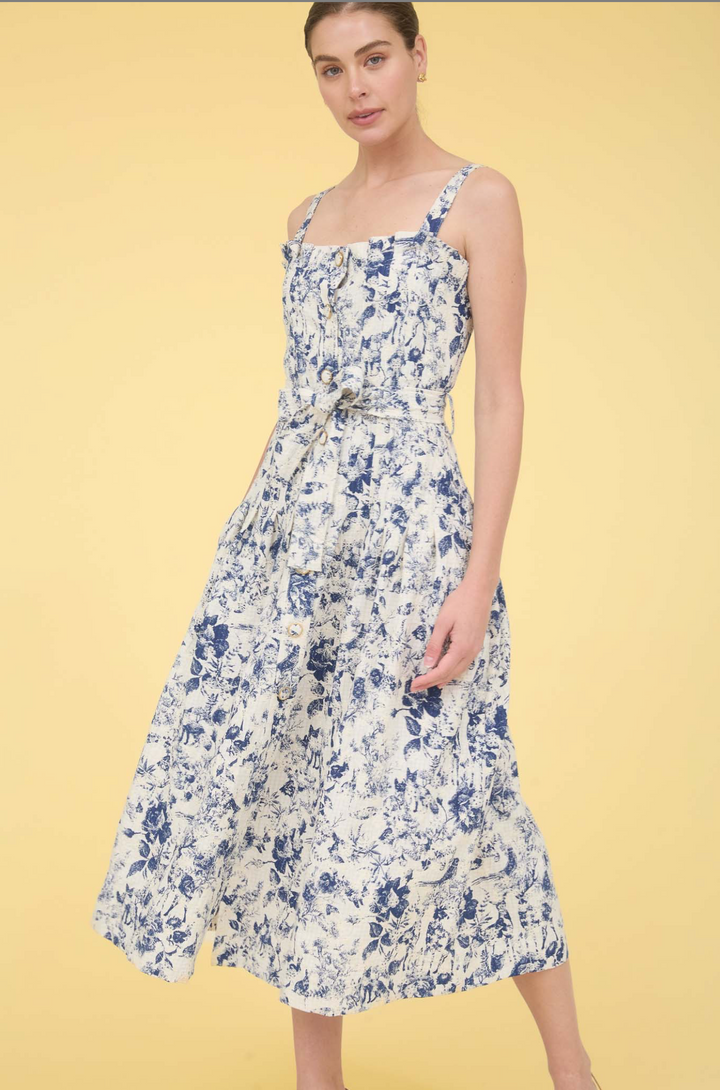 Sleeveless Navy Forset Pritned Dress