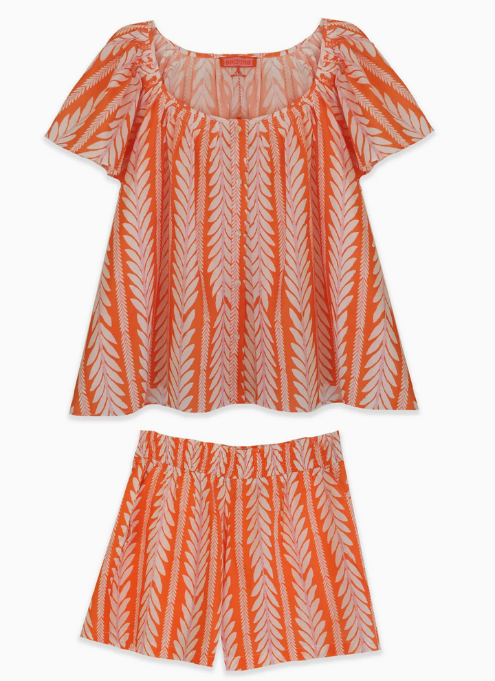Brooks Avenue Fond Orange Ivy Flutter Sleeve Pajama Set Short