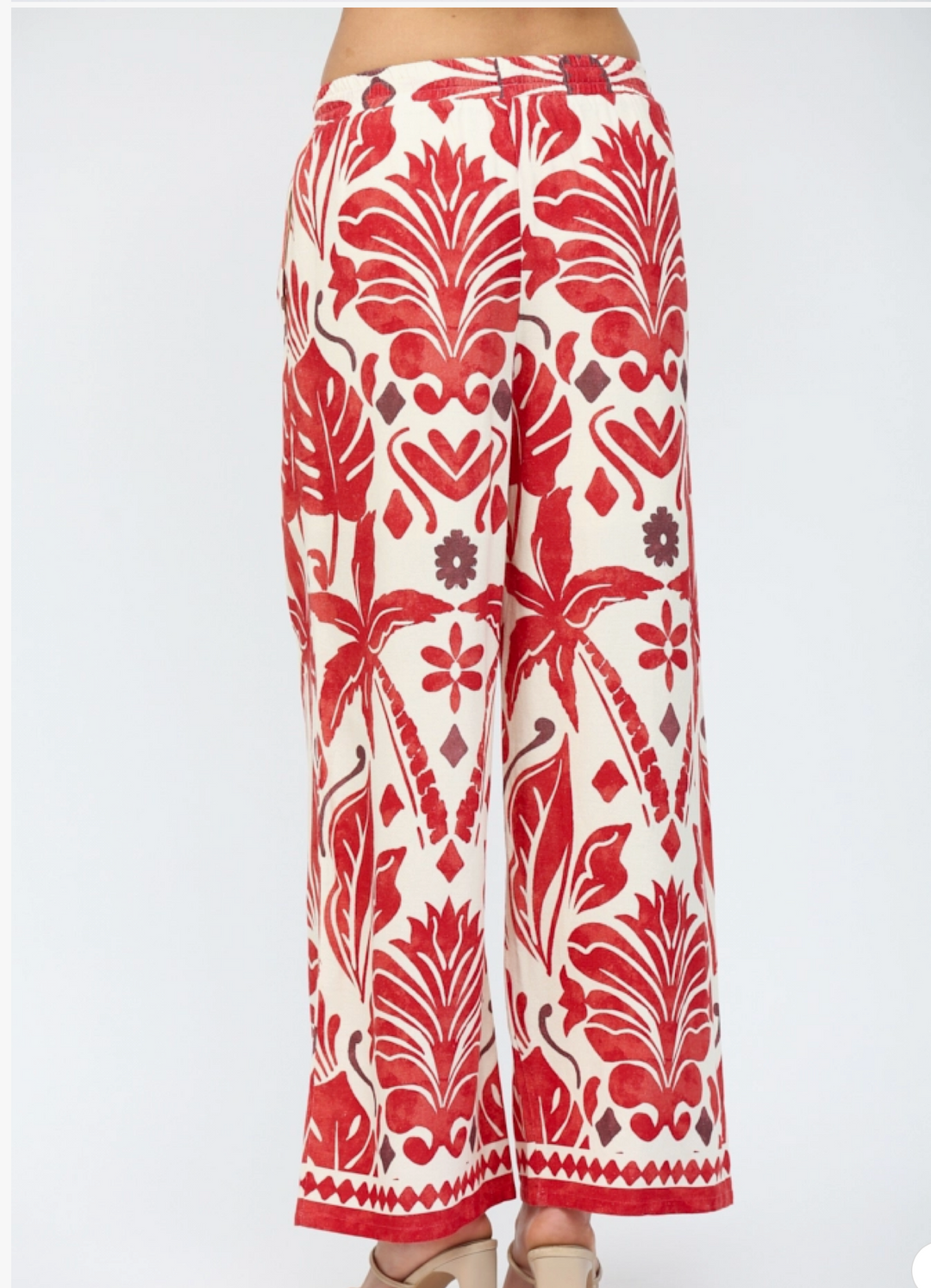 Tropical Print Drawstring Waist Wide Leg Pants