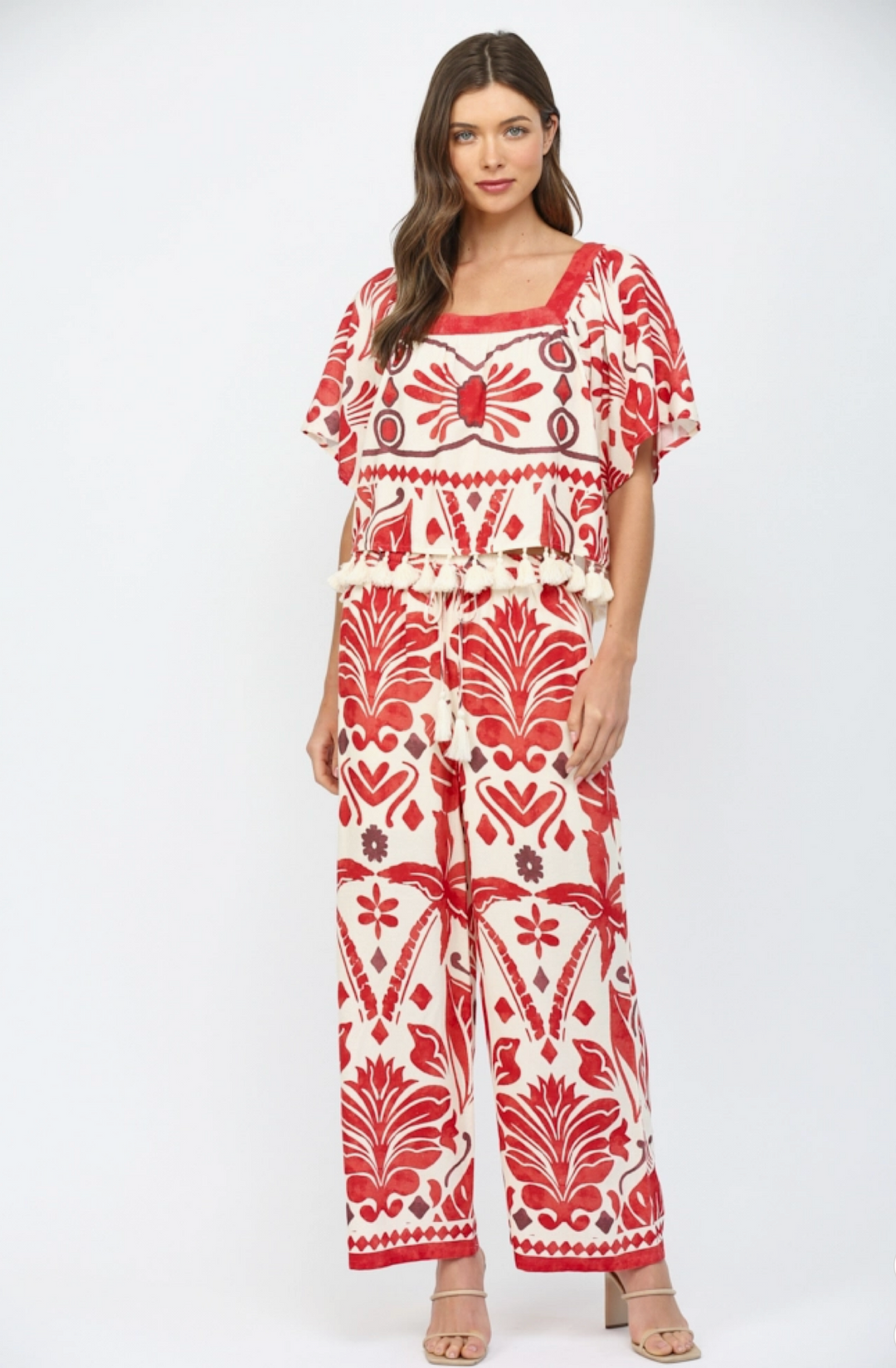 Geo & Tropical Print Tassel Top