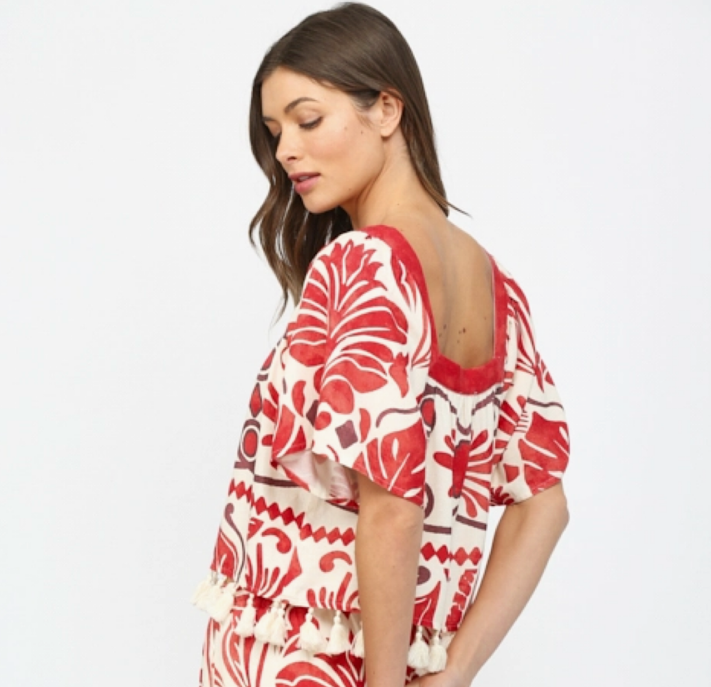 Geo & Tropical Print Tassel Top