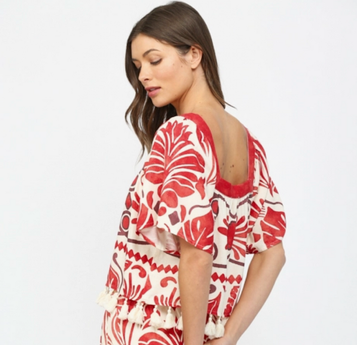 Geo & Tropical Print Tassel Top
