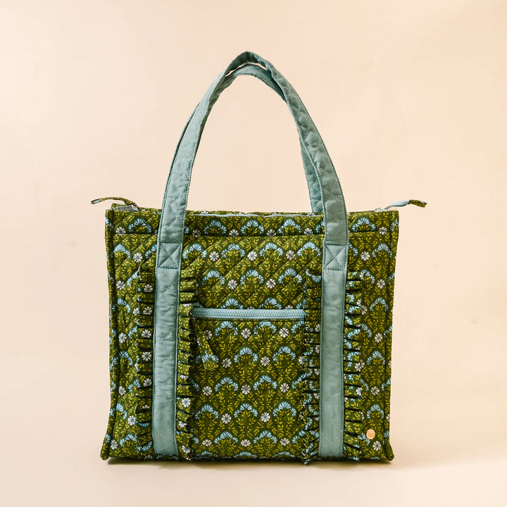 The Everyday Quilted Tote Bag-Everbloom Forest Green