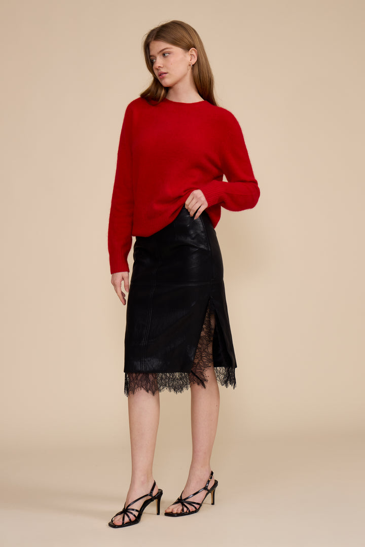 SK5770 GREG FAUX LEATHER LACE TRIM SKIRT