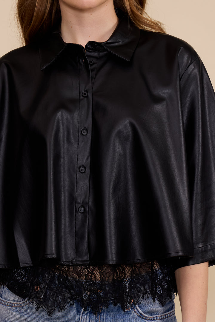 T5837 NICK FAUX LEATHER BUTTON DOWN