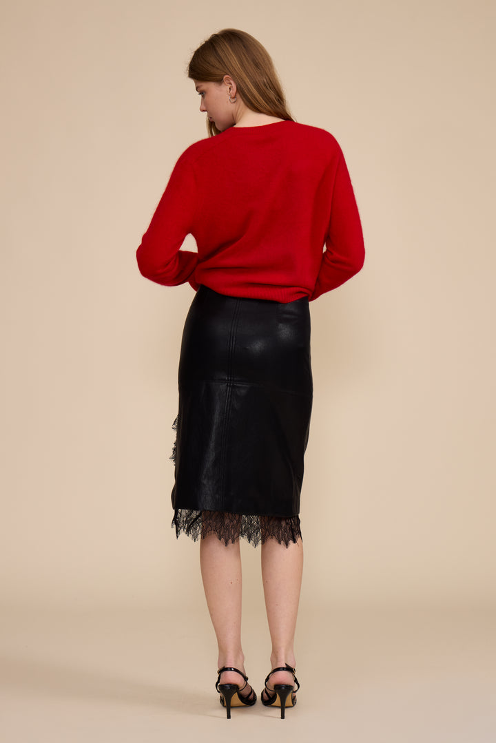 SK5770 GREG FAUX LEATHER LACE TRIM SKIRT
