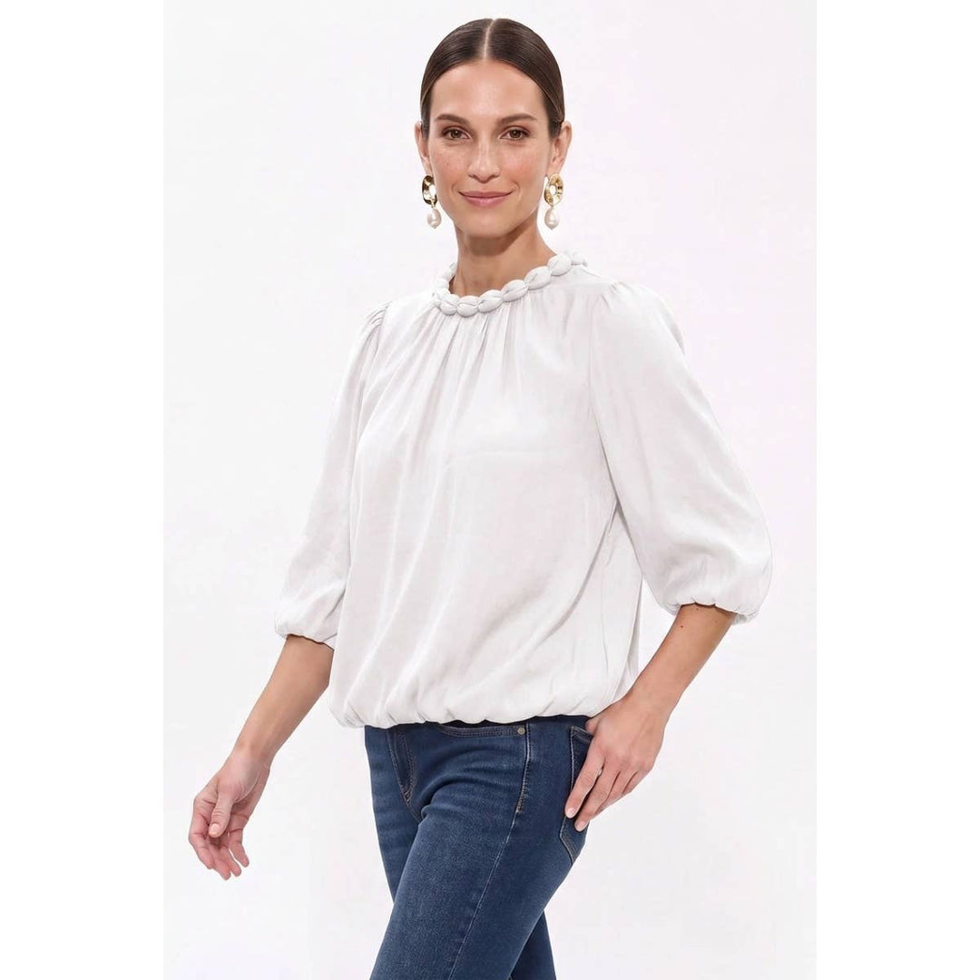 Round Neckline Accent Billowy Blouse