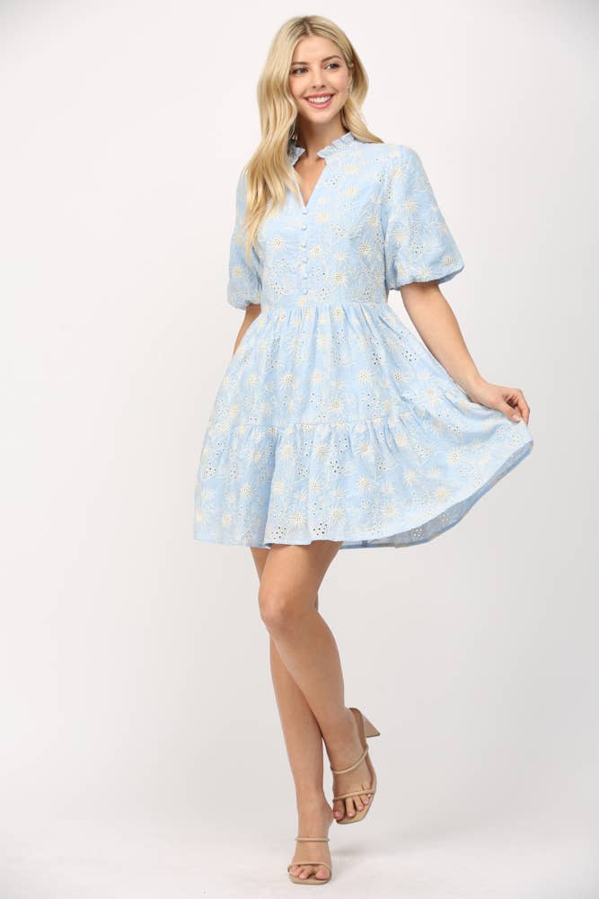 Broderie Short Puff Sleeve Dress