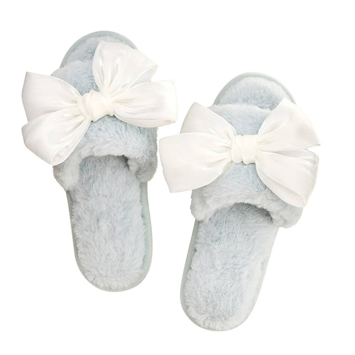 Plush Slippers - White Bow