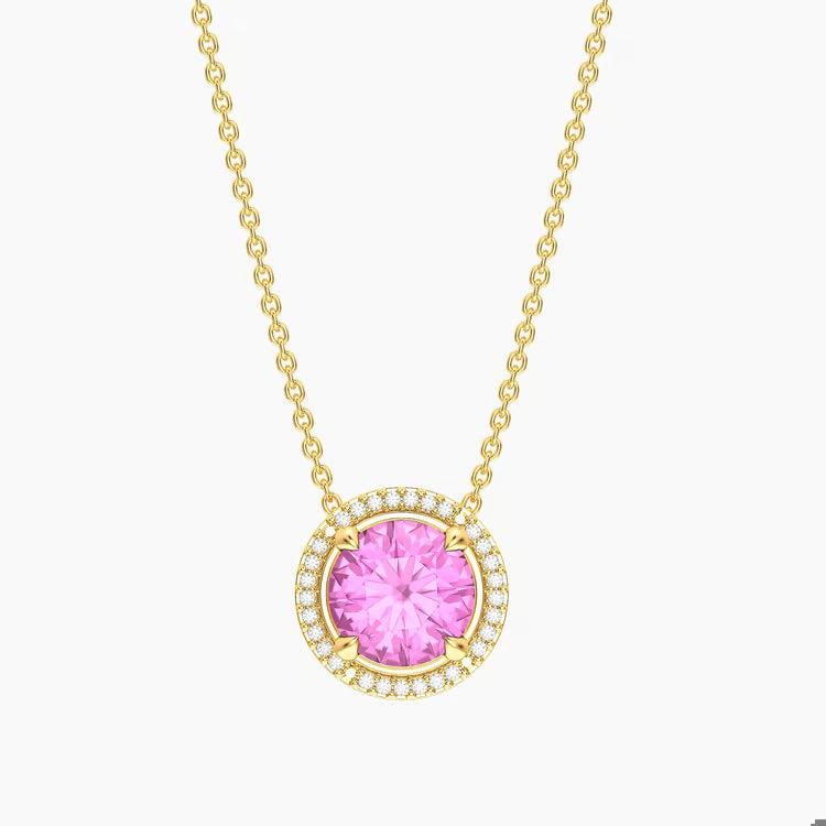 Gold Pink Tourmaline Birthstone Pendant Neck