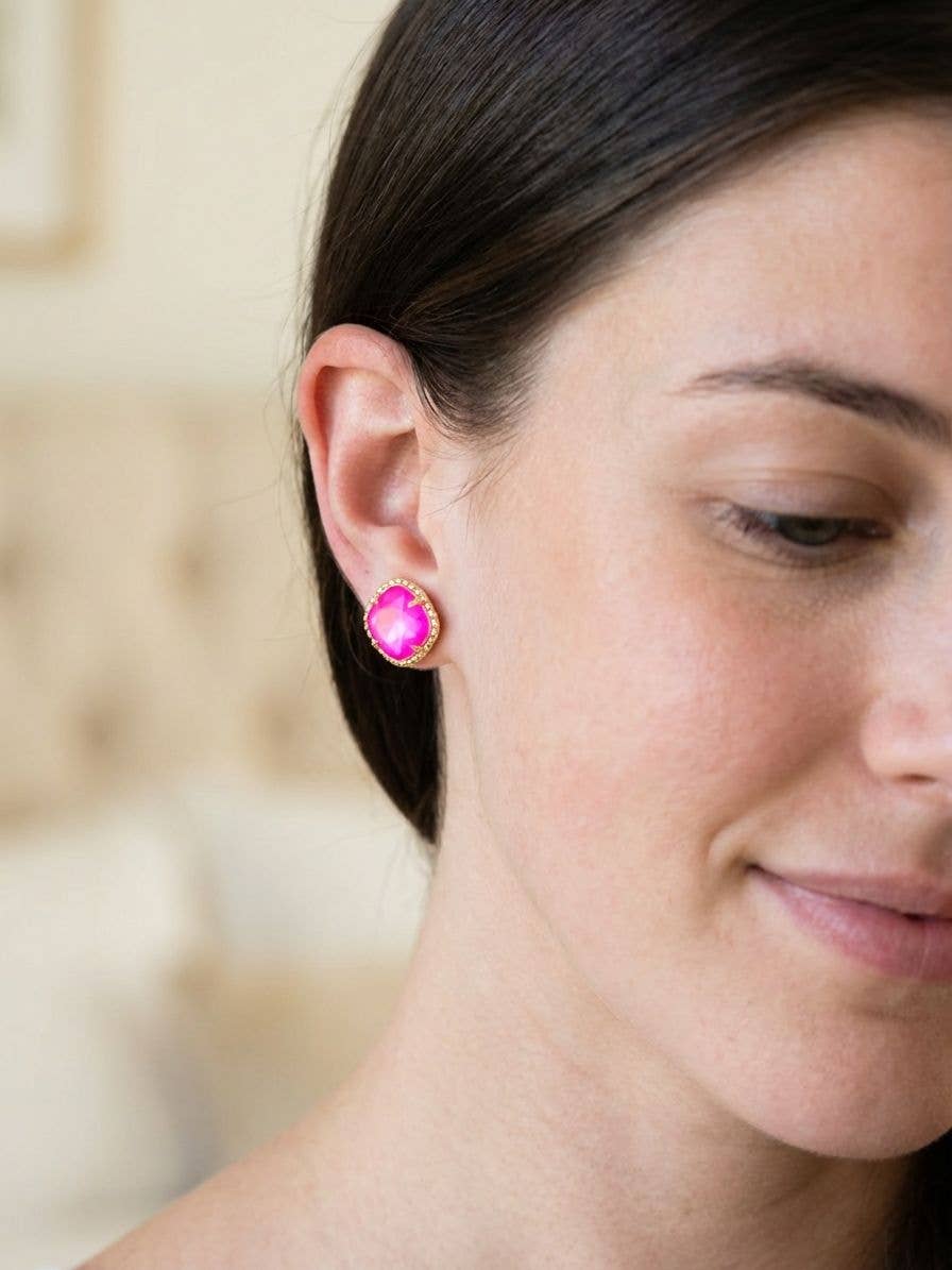 Sorrelli Hot Pink and 10K Gold Cushion-Cut Solitaire Stud Earrings