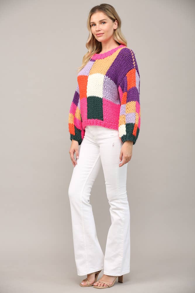 Colorblock Chunky Crochet Sweater