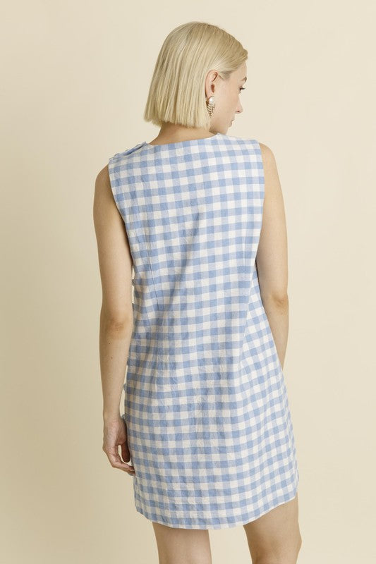 Gingham Mini Dress W/ Buttons