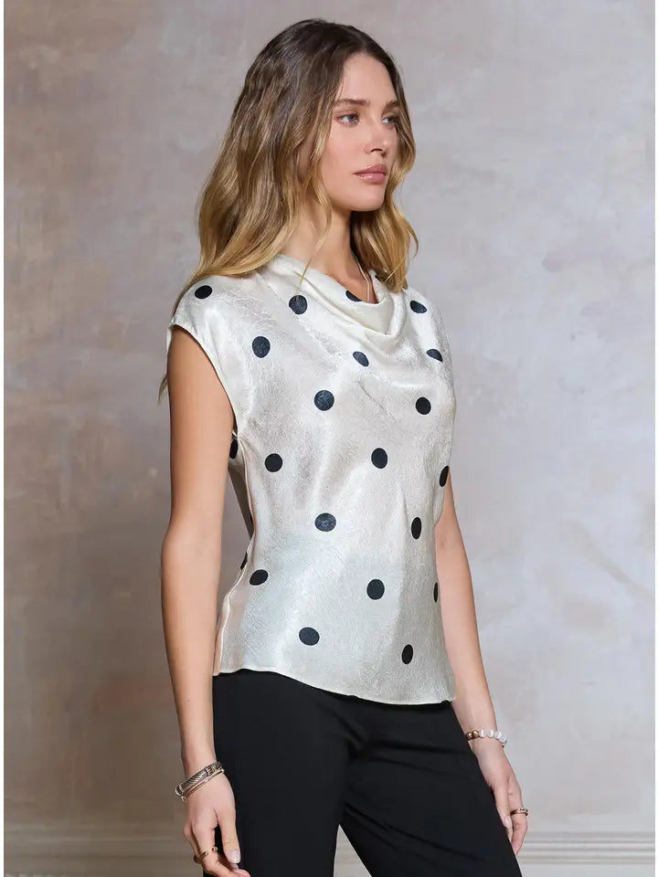 Polka Dot Cowl Neck Dolman Sleeve Top
