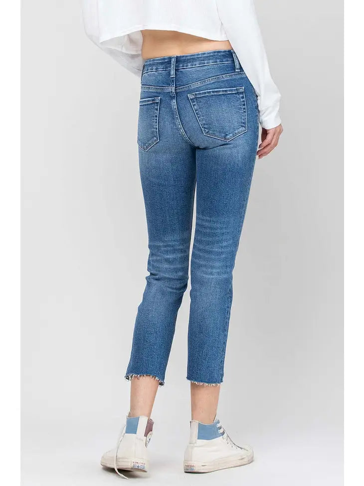 Mid Rise Crop Slim Straight Jeans