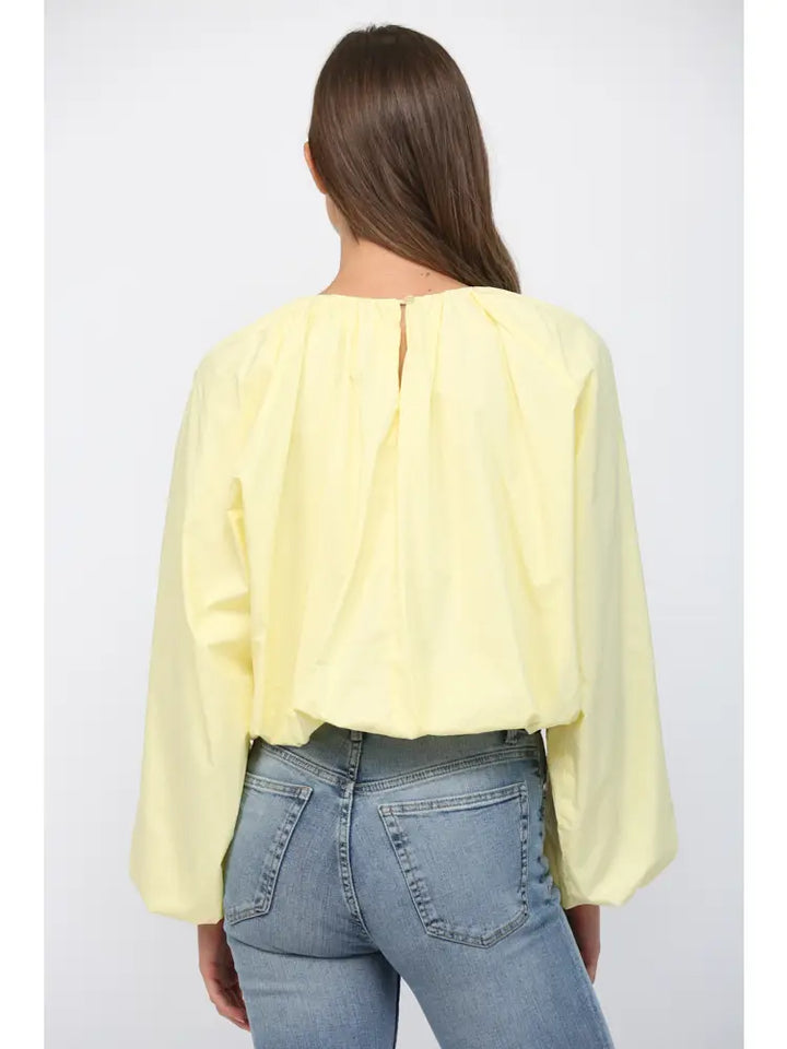 Cropped Long Sleeve Gathered Blouse