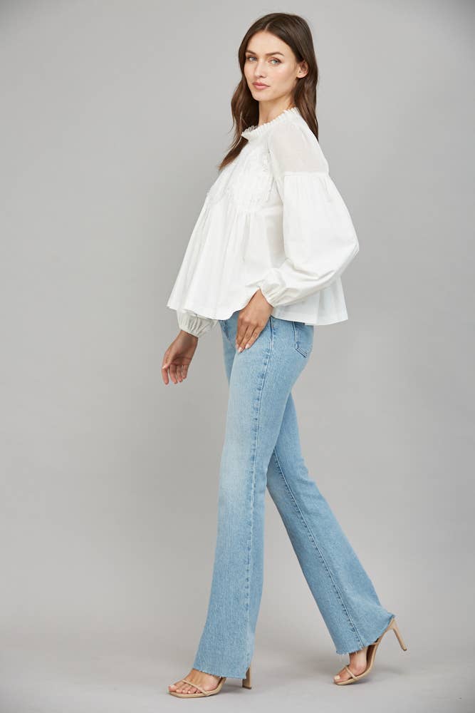 Lace Applique Detail Long Sleeve Blouse