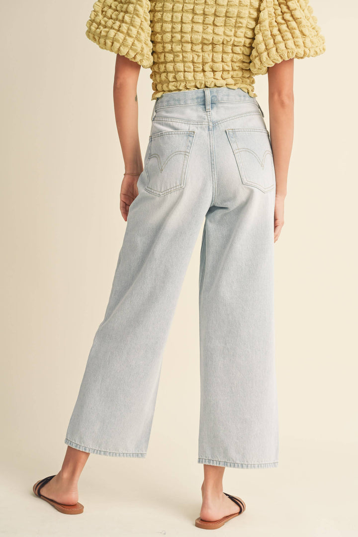 Adjustable Waist Crop Light Denim Pants