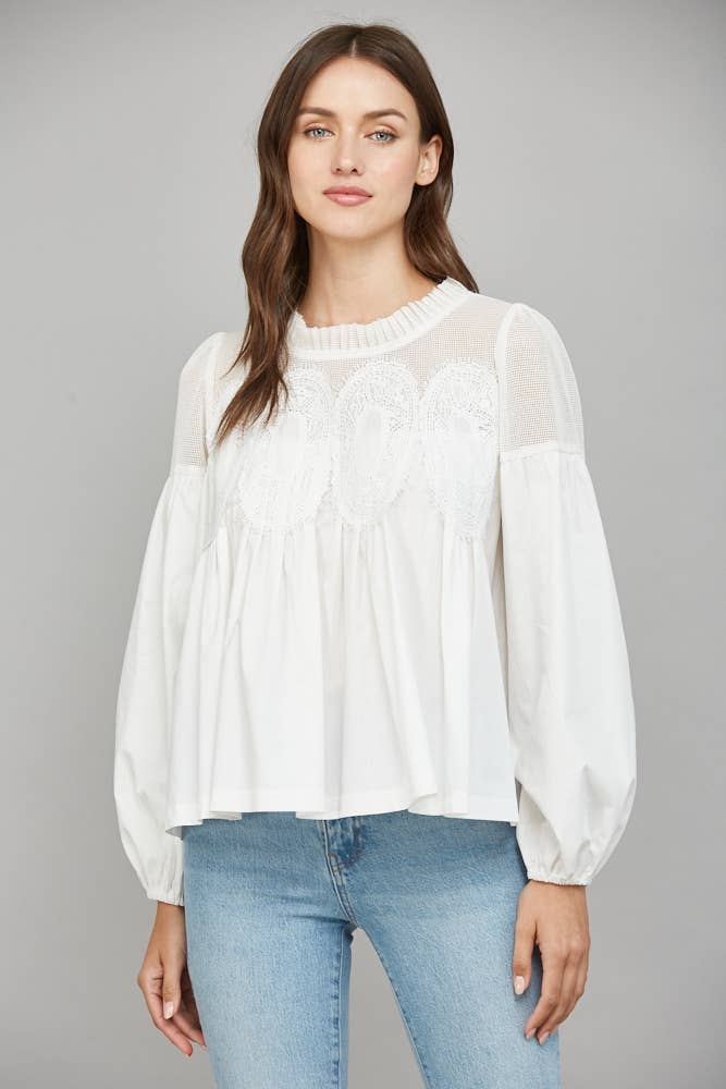 Lace Applique Detail Long Sleeve Blouse