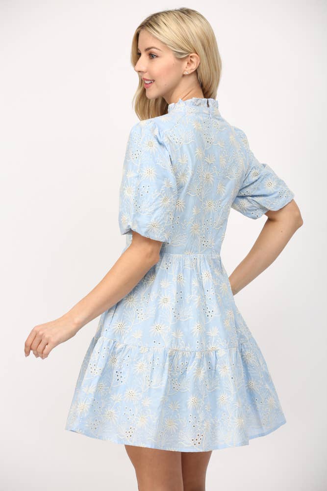 Broderie Short Puff Sleeve Dress