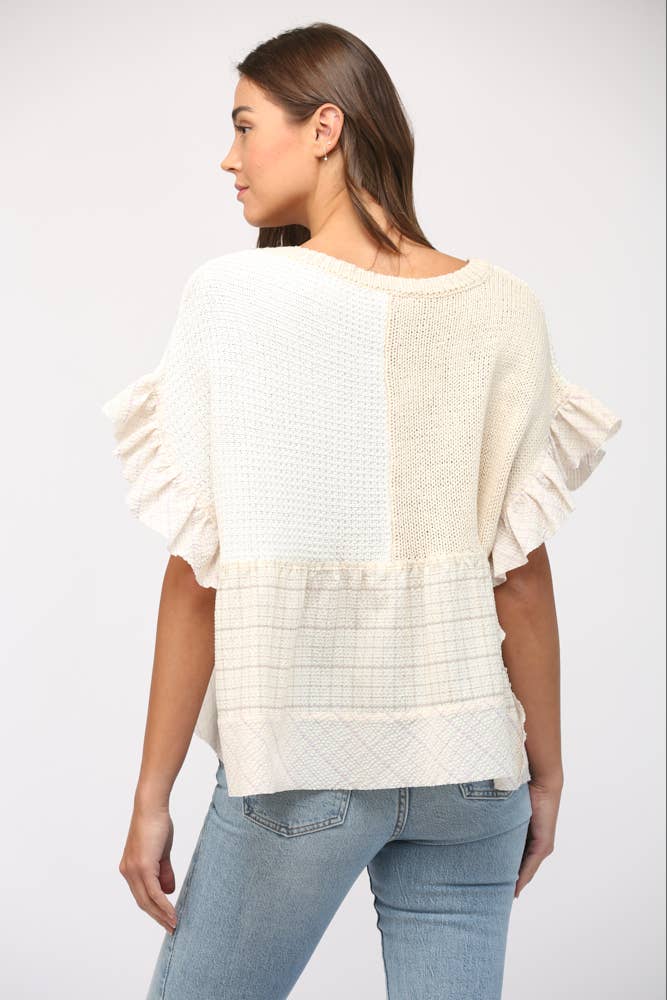 Patchwork Flutter Sleeve Sweater