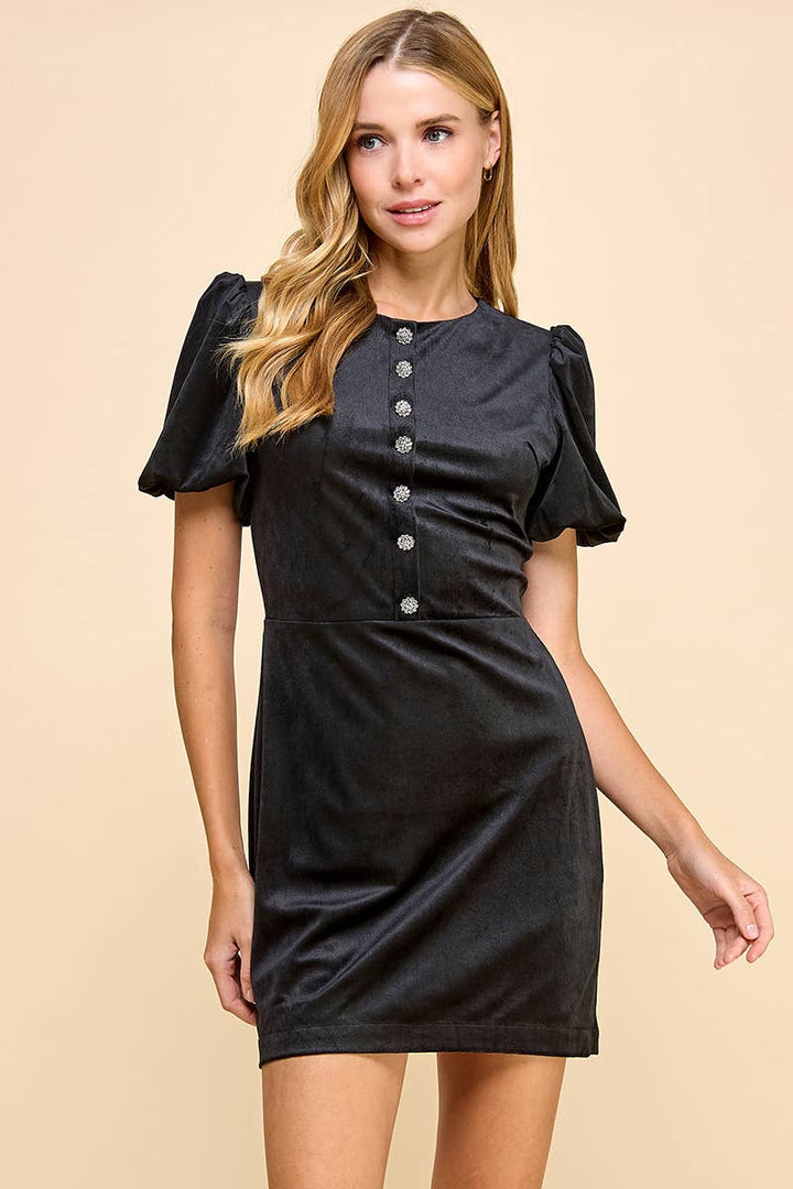 Velvet Front Faux Button Down Dress